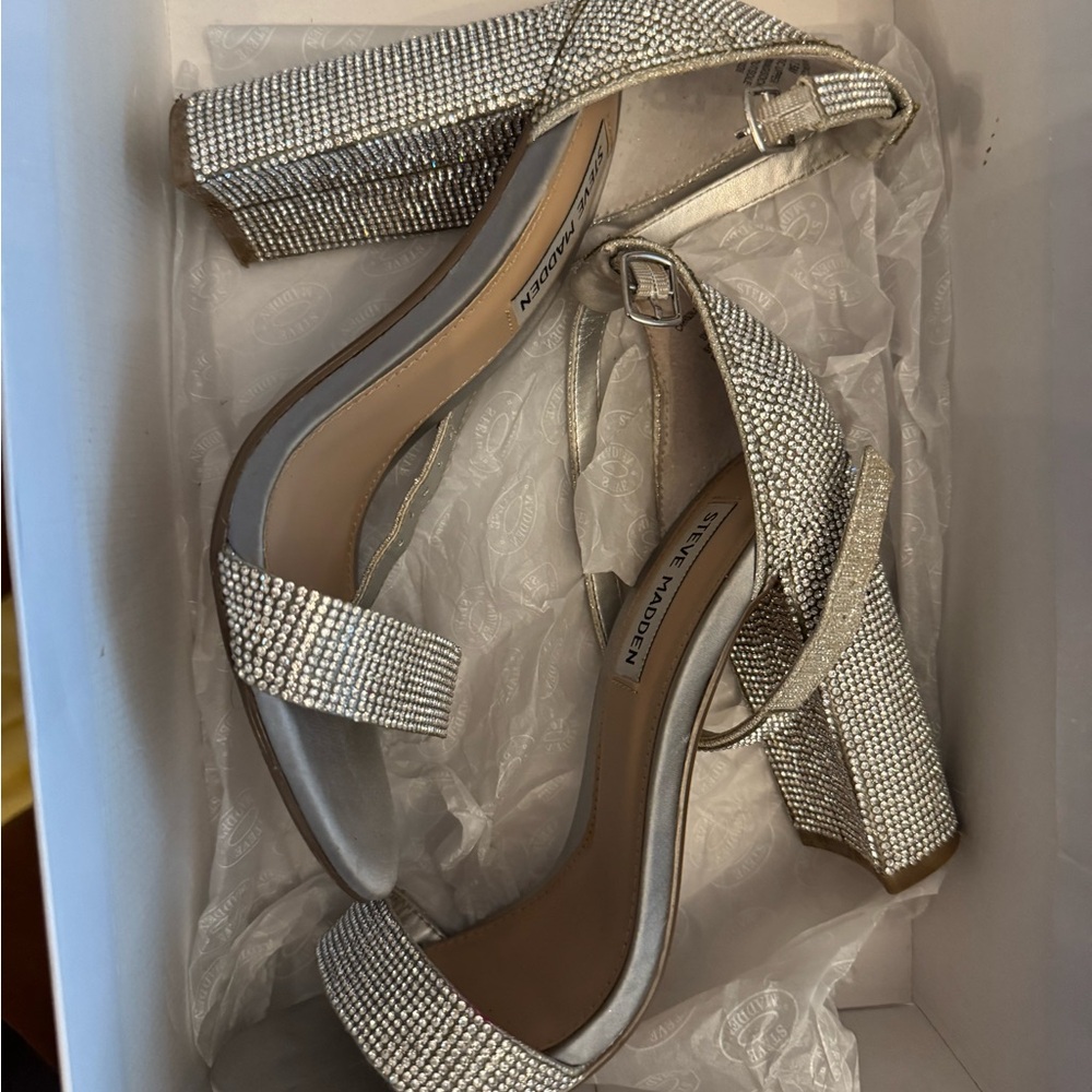 Steve Madden Glittering Silver Block Heels